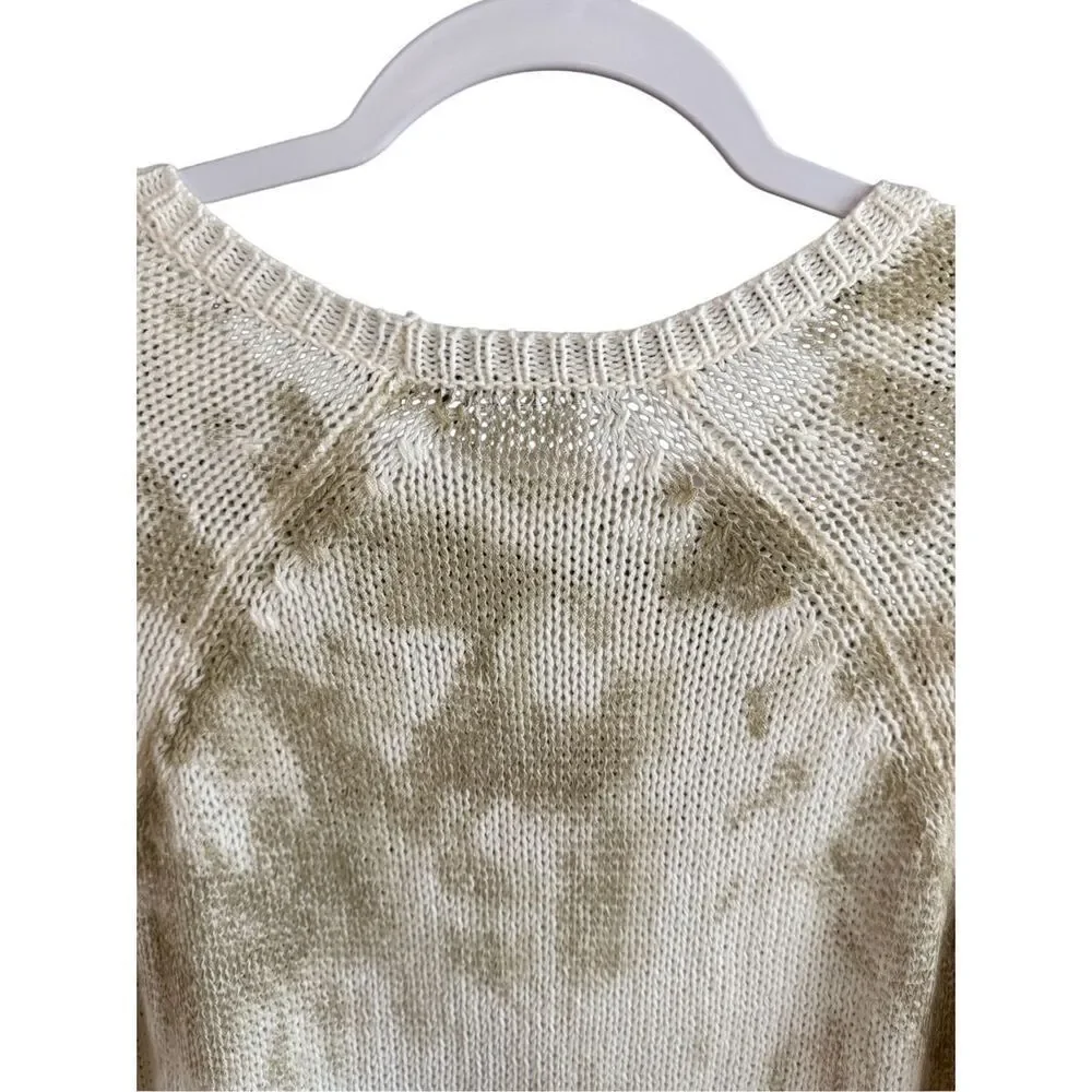 Wooded Ships Womens Beige Tie-Dye Peace Sign Raglan Pullover Sweater Size Medium